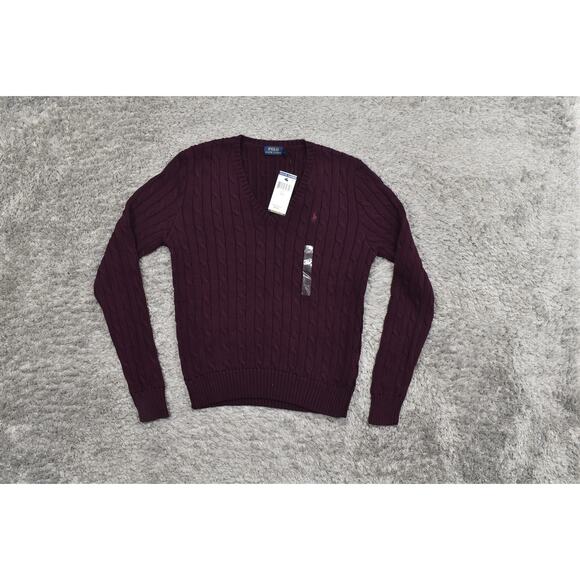NEW Polo Ralph Lauren Burgundy Cotton Pullover Sweater Women's L Knit Premium - Picture 3 of 9